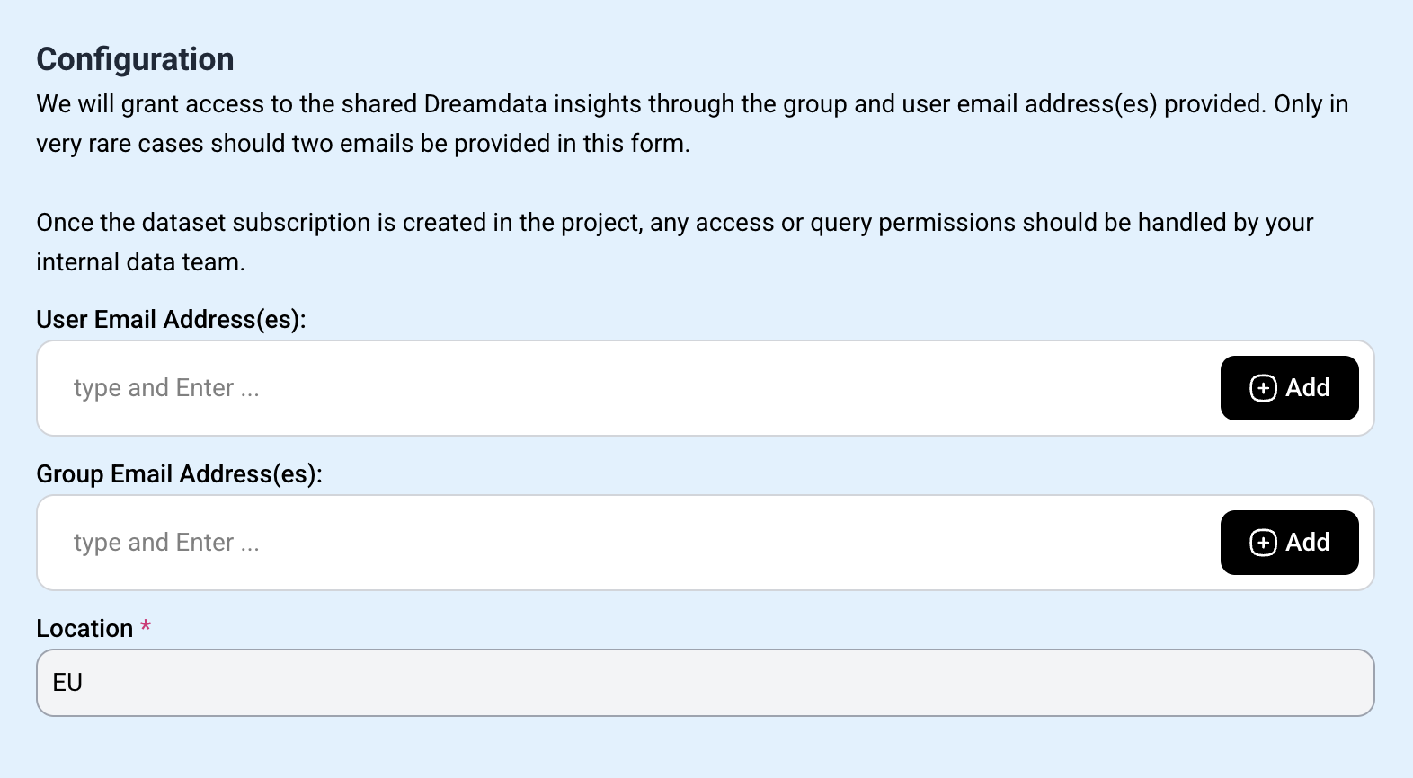 The Dreamdata BigQuery V2 integration configuration form.